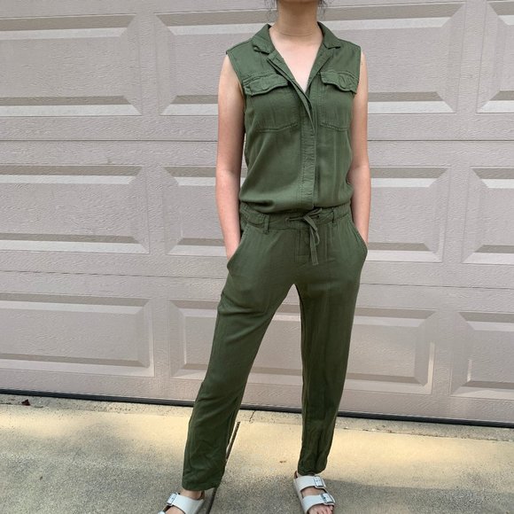 Army Green Sleeveless Jumpsuit - Picture 1 of 8